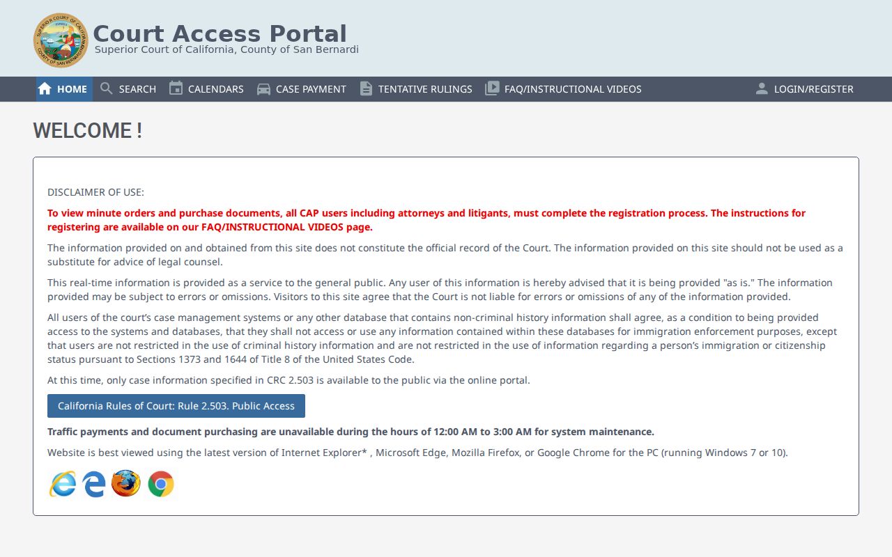 Victorville neighbors official Court Access Portal